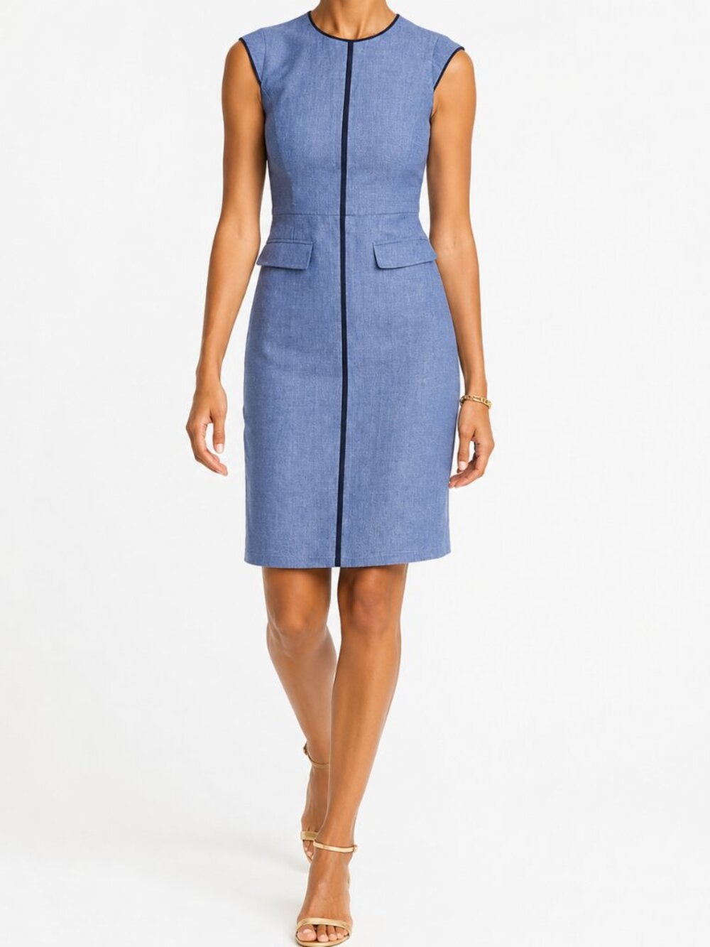 J. Crew Blue Linen Sleeveless Sheath Dress | Quiet Luxury Corpcore [size 4]